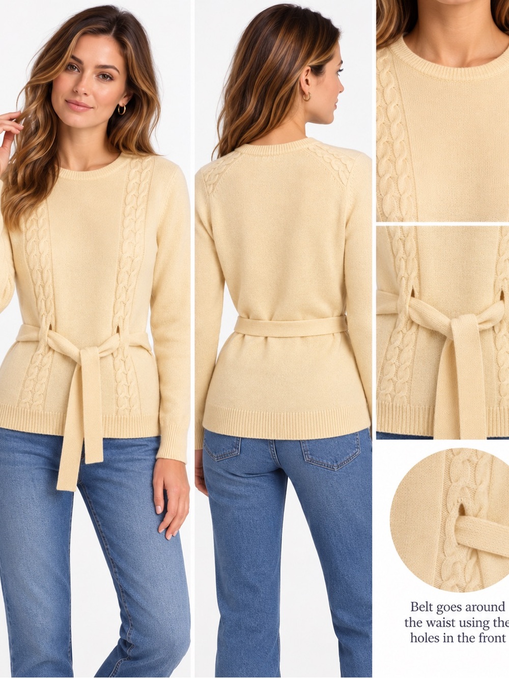Vintage 1960s Braemar Peck & Peck 100% Cashmere Sweater Scotland Belted knit S